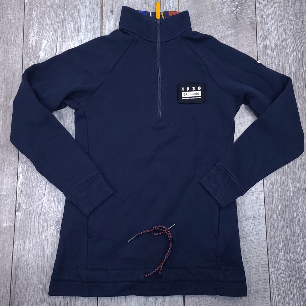 Columbia Pullover Women XS Navy Blue 1938 Logo Quarter Zip Sweatshirt Retro